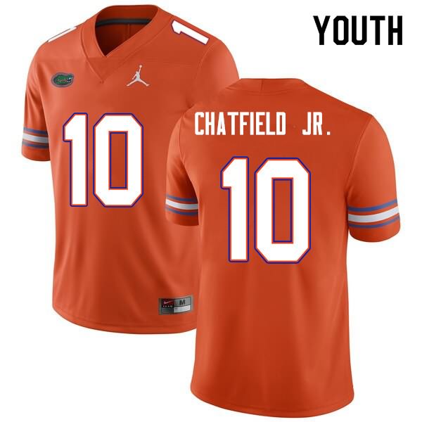 NCAA Florida Gators Andrew Chatfield Jr. Youth #10 Nike Orange Stitched Authentic College Football Jersey MMJ2764YW